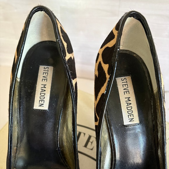 Steve Madden Womens Lezlie Peep Toe Pumps Giraffe Print Calf Hair Buckle Size 9M - Picture 6 of 12